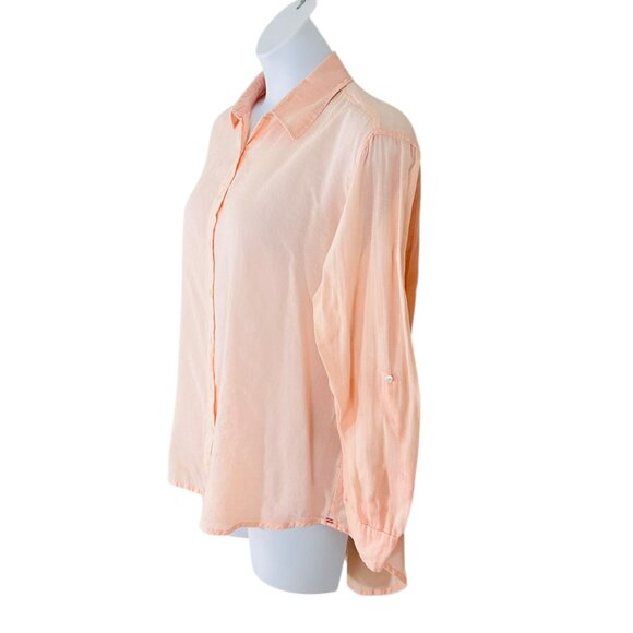 Sundry Women's Size 3 L Take It Easy Sheer Roll Tab Sleeve Peach Shirt - Picture 3 of 8